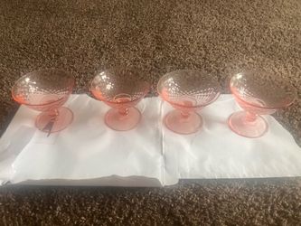 4 Pink Depression Glass Ice Cream  Dishes