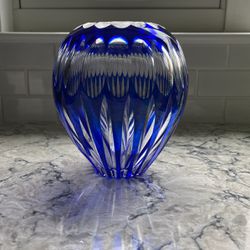 Vintage Royal Blue & Clear Glass Vase