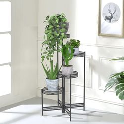 Plant Stand 4 Tier Metal Plant Stand Indoor Black Tall Flower Pot Holder Display Rack Foldable for Patio Garden Living Room ...