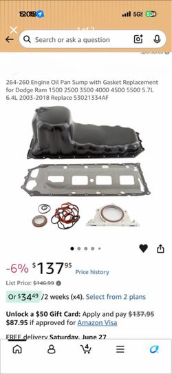 264-260 Engine Oil Pan Sump with Gasket Replacement for Dodge Ram 1 3 4 5.7L 6.4L 2003-2018 Replace 4AF