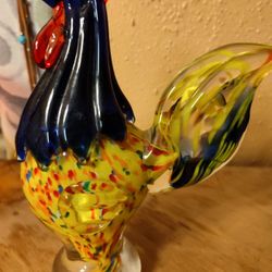 Lenox Vintage Hand Blown Art Murano Style Yellow and Blue Art Glass Rooster