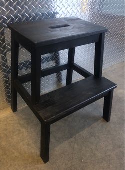 Sturdy Classic Wood Wooden Stairs Stool in Dark Brown for Kitchen Cabinets Or Walk In Closet Home