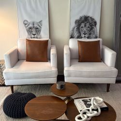 2 White Oversized Modern Arm Chairs 