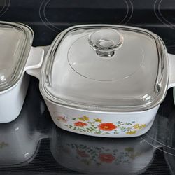 Vintage Corningware Floral And Pyrex Bakeware Set 3 pieces