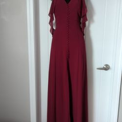 Burgundy LuLu's Evening Dress w/ Waterfall Shoulder Detail