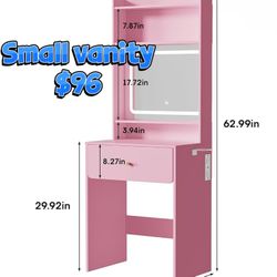 😀 Vabches Small Vanity Desk Set with 3 Adjustable Lighted Mirror and Charger Station,Makeup Vanity Desk for Small Space, Pink