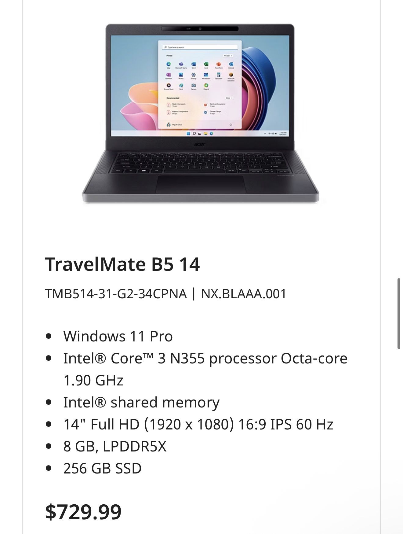 Acer travelmate b5 14
