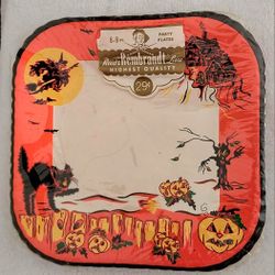 Vintage HALLOWEEN Black Cat Plate Pair 