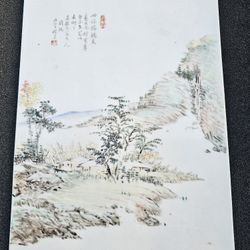 Chinese Antique Porcelain Tile Plaque Estate 
