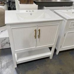 Assembled New Solid Wood Frame Bathroom Vanity 30-Inch Modern w/Ceramic Sink