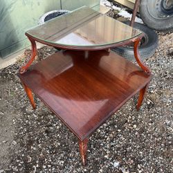 Mid Century Mahogany Corner Step End Table 2 Tier Corner End Table 