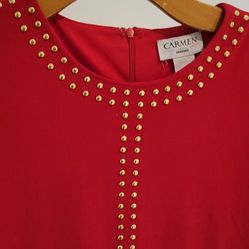 Carmen Mark Valvo Size 6 RED Dress With GOLD STUDS