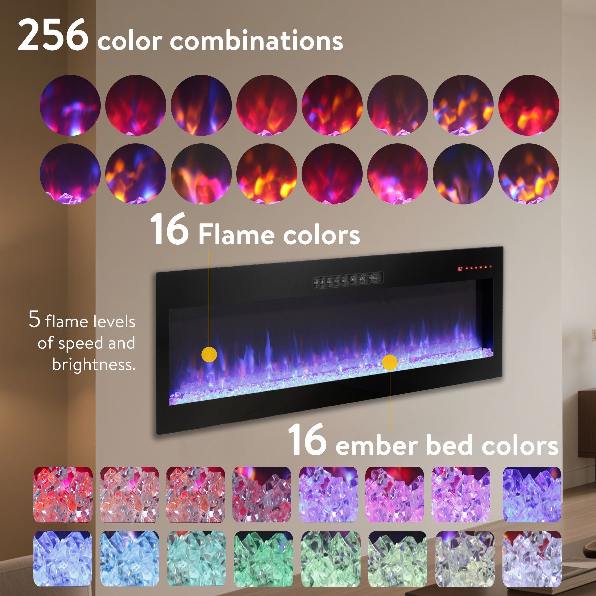 60 inch Fireplace TV Stand for TVs up to 70,with 50smart Electric Fireplace,white
