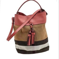 Burberry Bag  Medium Pink Canvas and Calfskin Leather Hobo Bag 