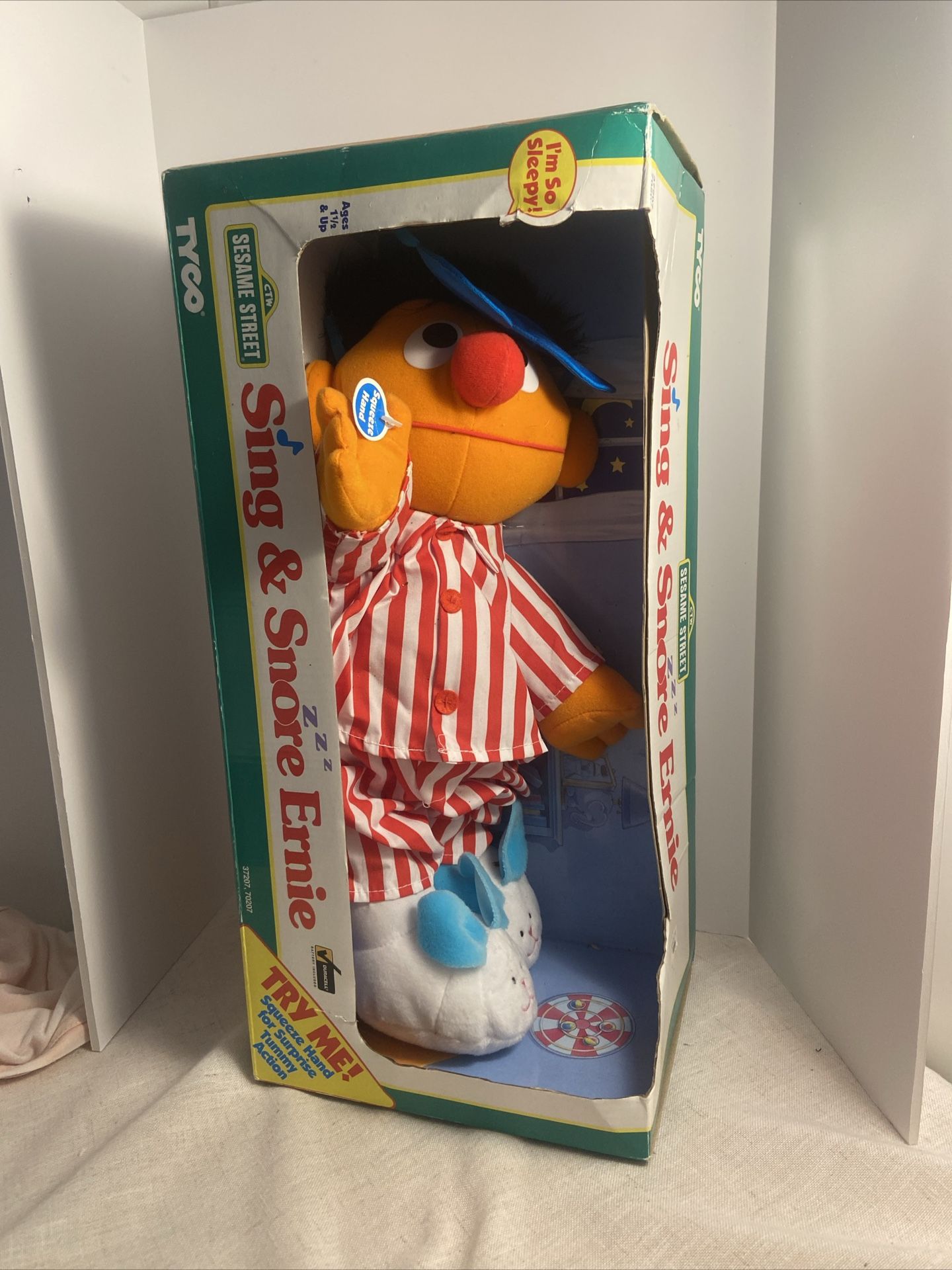 90s Sesame Street Sing and Snore Ernie Talking Singing plush Doll Tyco as is