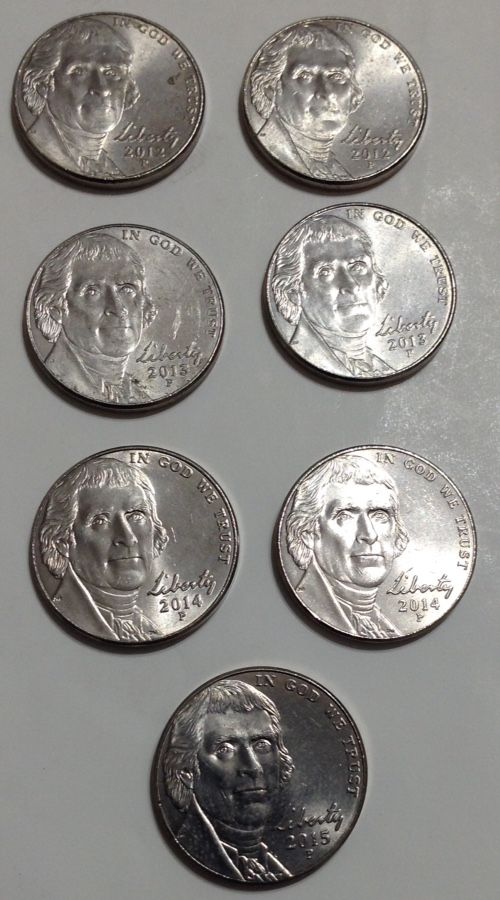 2012 P , 2013 P , 2014 P & 2015 P Nickels