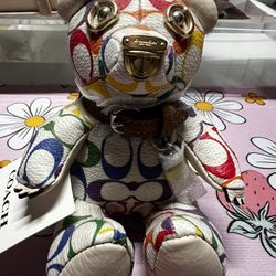 COACH Bear Bag Charm In Rainbow Signature Canvas