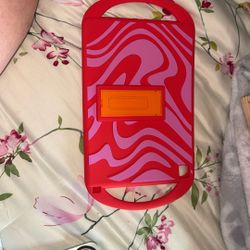 Komar Kids Silicone Swirl or Stripes Kids' Case with Stand Compatible with iPad 10.2 inch (7th/8th/9th Gen), Red/Pink