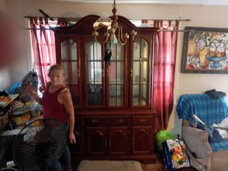Cherry Wood China Cabinet Hutch
