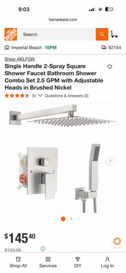 Shop AKLFGN Single Handle 2-Spray Square Shower Faucet Bathroom Shower Combo Set 2.5 GPM with Adjustable Heads in Brushed Nickel