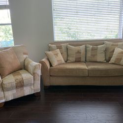 Just Reduced! Beige Couch And Chair With Pillows