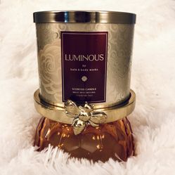 3 Wick Bath & Body Works Bee Hexagon Honeycomb Pedestal Stand Luminous Scented Candle New NWT