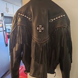 Until premium leather fringe jacket