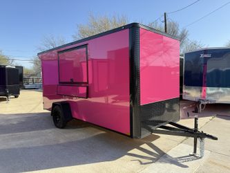 2026 New 6x14 SA Screwless Vending Enclosed Trailer | Blackout | Spoiler Package | .08 Polycor | Dexter Axle | 1027 (Pink)