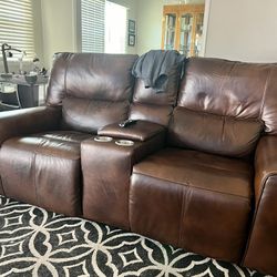 Leather Recliner Loveseat With console 