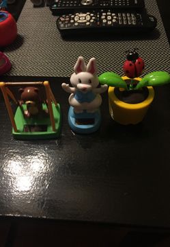Solar set of three teddy bear bunny and ladybug