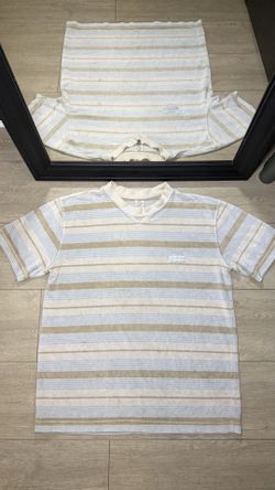 Vintage 1990s Guess Blue And White Striped Embroidered SpellOut Shirt
