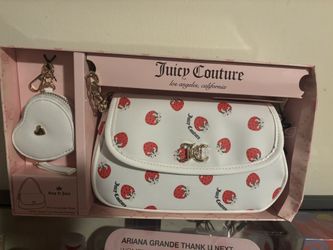 Juicy Couture White Red Shoulder Bag Strawberry Print Heart Coin Purse