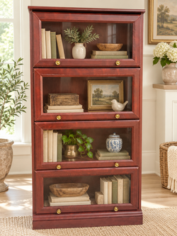 Traditional 4-Tier Barrister Bookcase with Glass Doors – Cherry Wood Finish