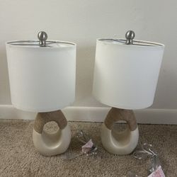 OYEARS Boho Table Lamps Bedroom Living Room Set 2 Small Farmhouse Rattan