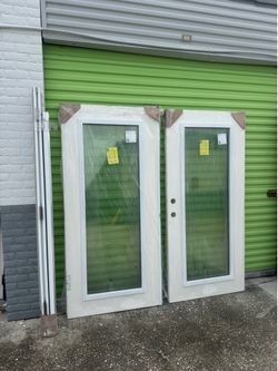 Exterior impact glass double door set PVC frame 72x80