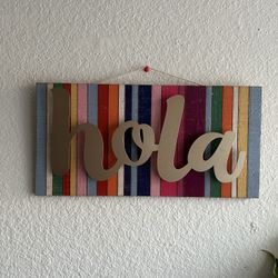 Hola Colorful Wooden Wall Sign Home Decor, Welcome/hello Sign