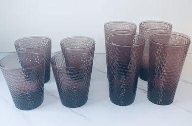 8 Purple Embossed Pattern Glassware