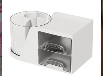 White Desk Organizer with Drawers and Pen Holder