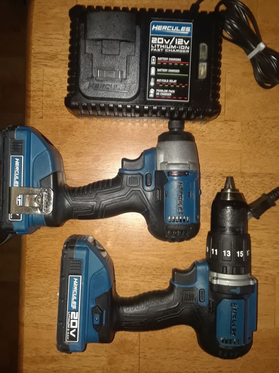 Hercules 20 volt impact driver and hammer drill kit with 2 batteries and charger