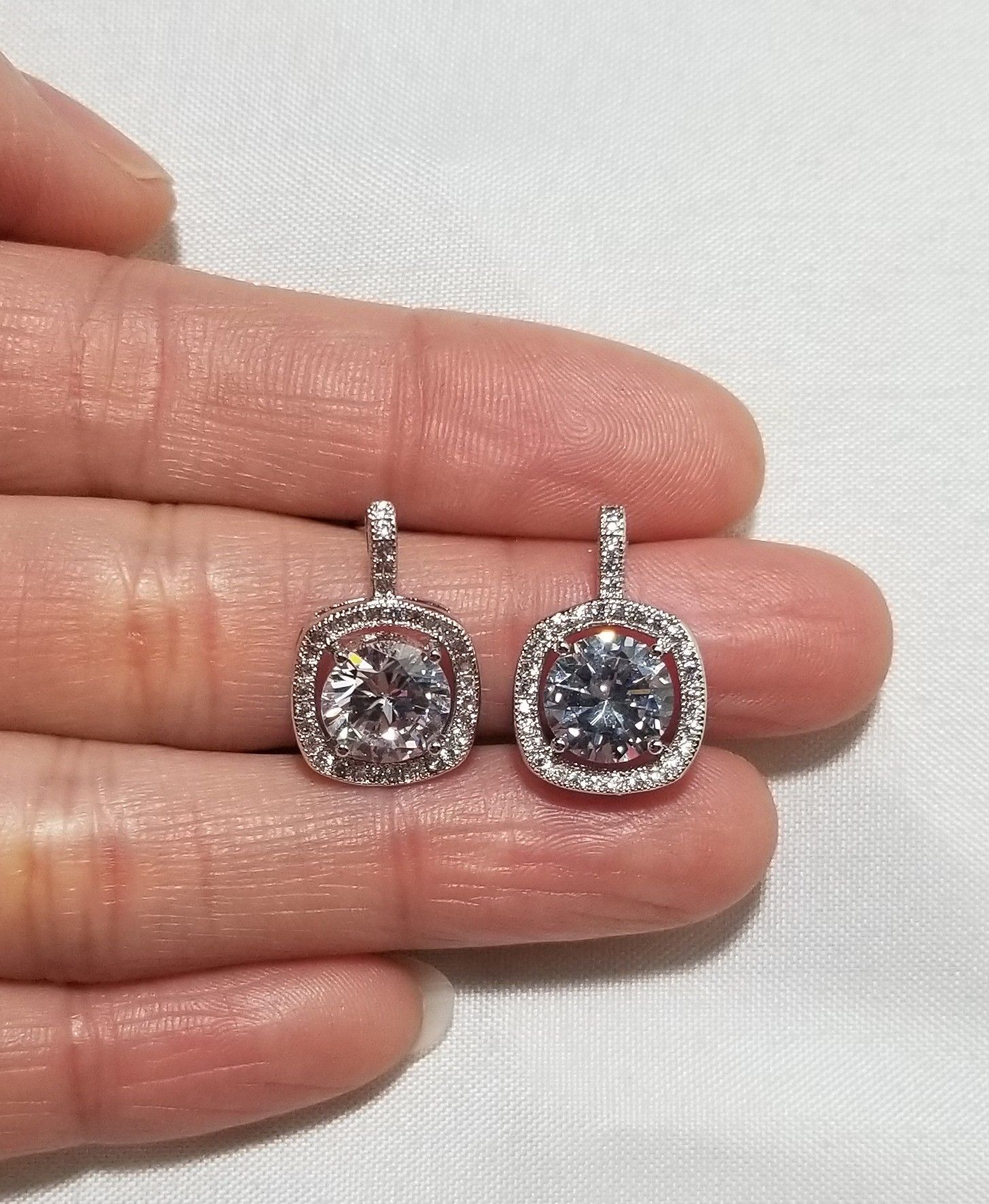 Cz diamond square drop earrings silver