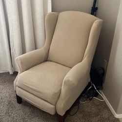 Wingback Recliner Char with Beige Fitting Cover