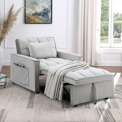 NEW Gray 3-in-1 Convertible Sleeper Sofa Chair Bed, Lounge Chair