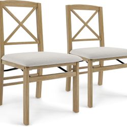 HOMEFUN Padded Folding Dining Chairs Set of 2, Wooden Foldable Chairs with Cushions, No Assembly Required, for Kitchen, Dining Room, Living Room, Balc