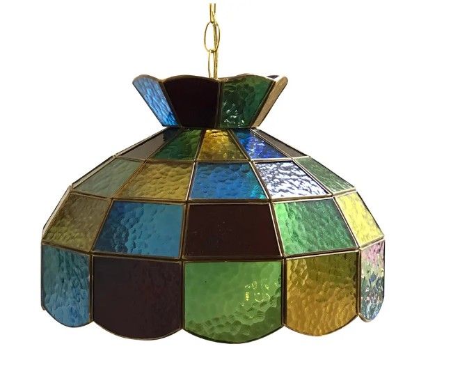 Mid Century Stained Glass Hanging Light