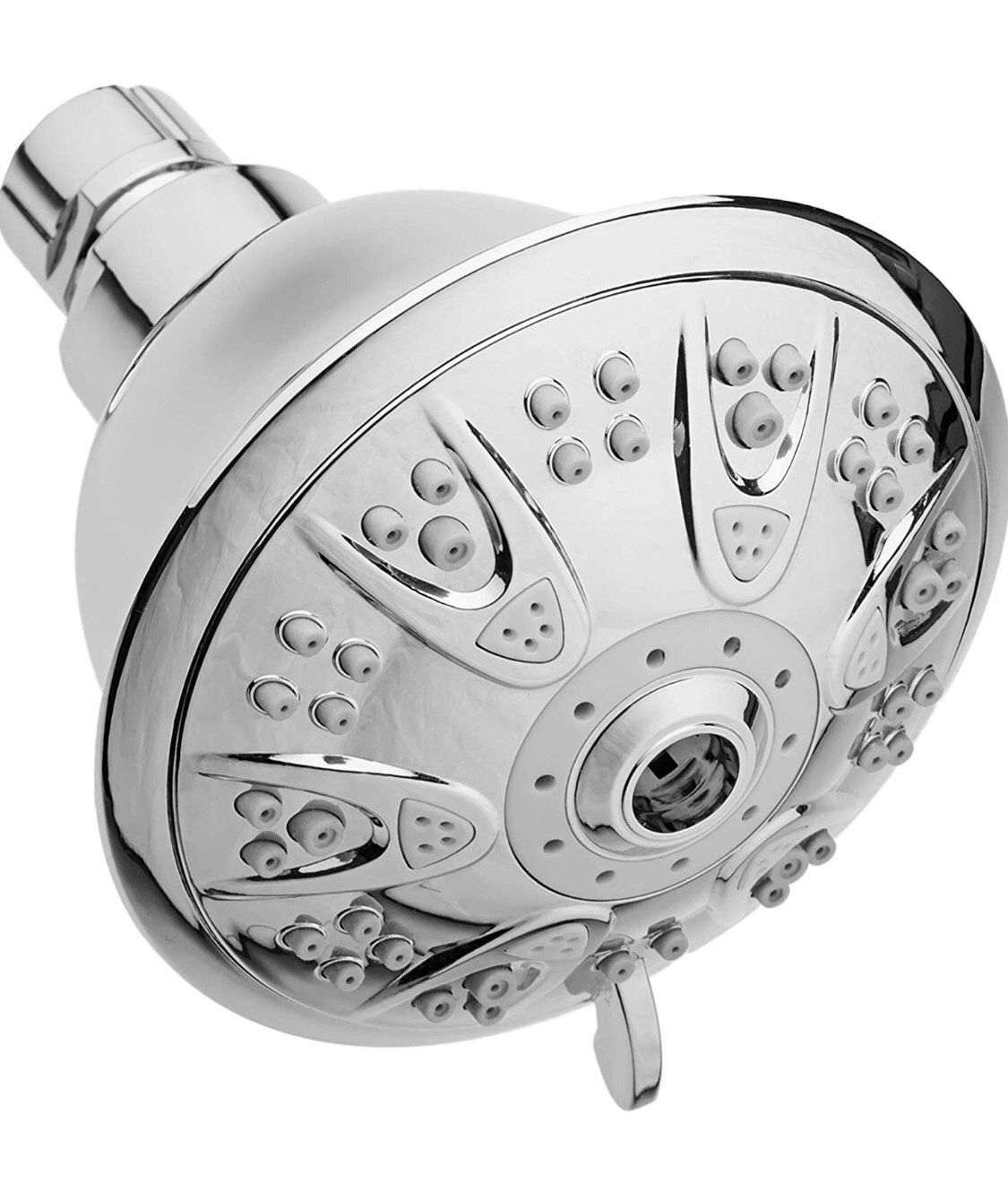 High-Pressure Shower Head 5-Setting - 4" Chrome Face Rain Shower head for Low Flow Showers - Powerful Shower Spray Even with Low Water Pressure and F