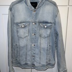 Mens Zara Blue Jean Jacket 2XL Button Distressed Long Sleeve Outerwear