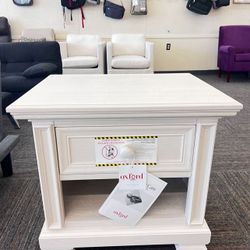 NEW Oyster White End Table / Nightstand – Solid Wood, 1 Drawer