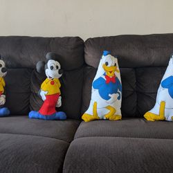 Vintage Disney 1980's 2D Mickey Mouse & Donald Duck Pillows