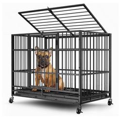 38" Heavy Duty Dog Crates for Small Dogs, Escape Proof, Upgraded 4 Lockable Wheels, Removable Door, Dog Kennel Indoor, Max Load 300Lbs, Easy to Clean,