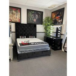 Black Or Gray Velvet Queen / King Size Bed Frame  - Mattress Sold Separately 
